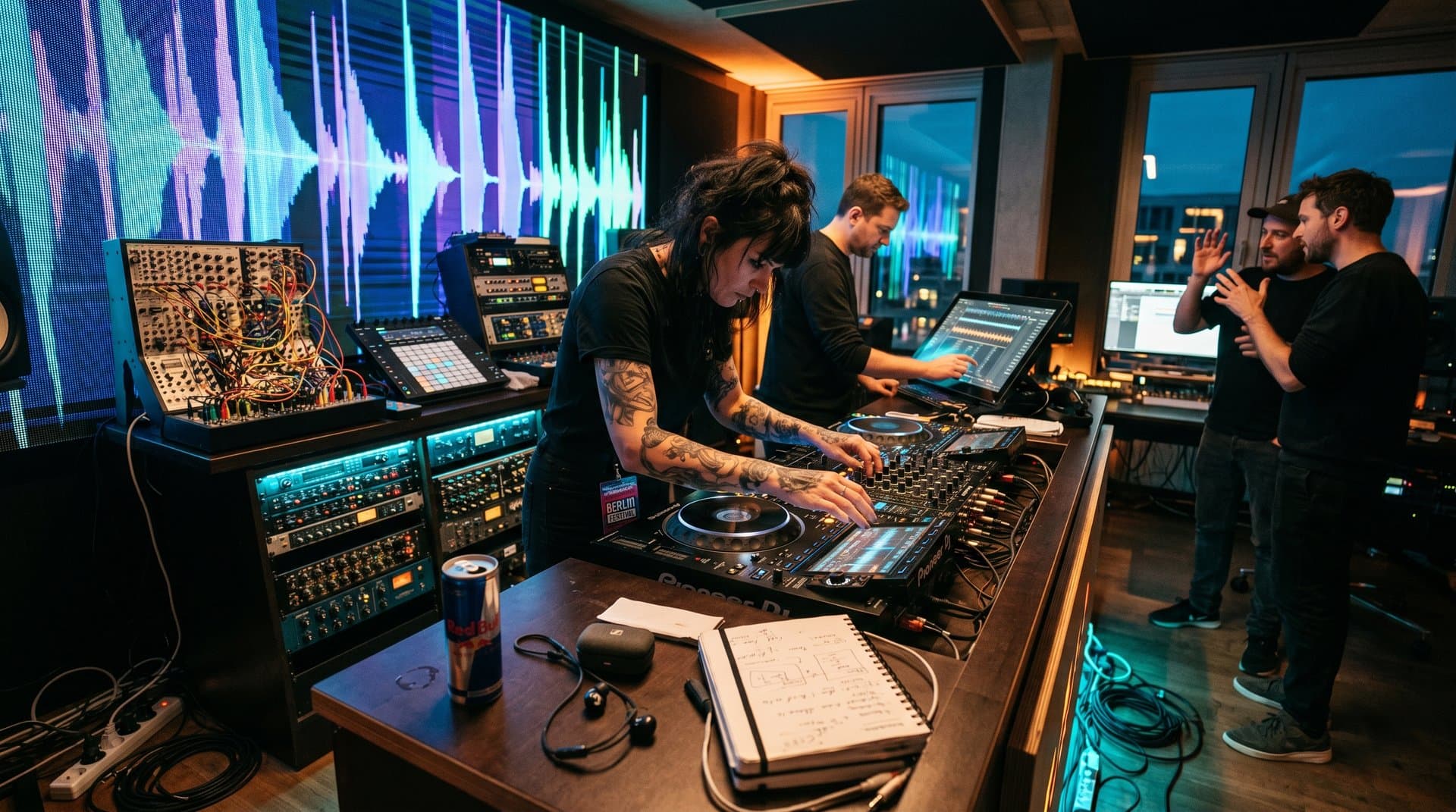 AI DJ Tools Test in Berliner Studio mit Pioneer CDJ-4000 Prototyp und NVIDIA-KI-Visuals