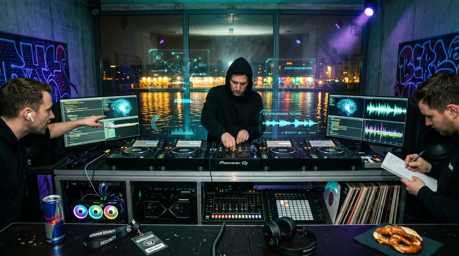 DJ-Studio mit AI-Tools: CDJ-3000, Waveforms und Neural-Netze bei Techno-Remix