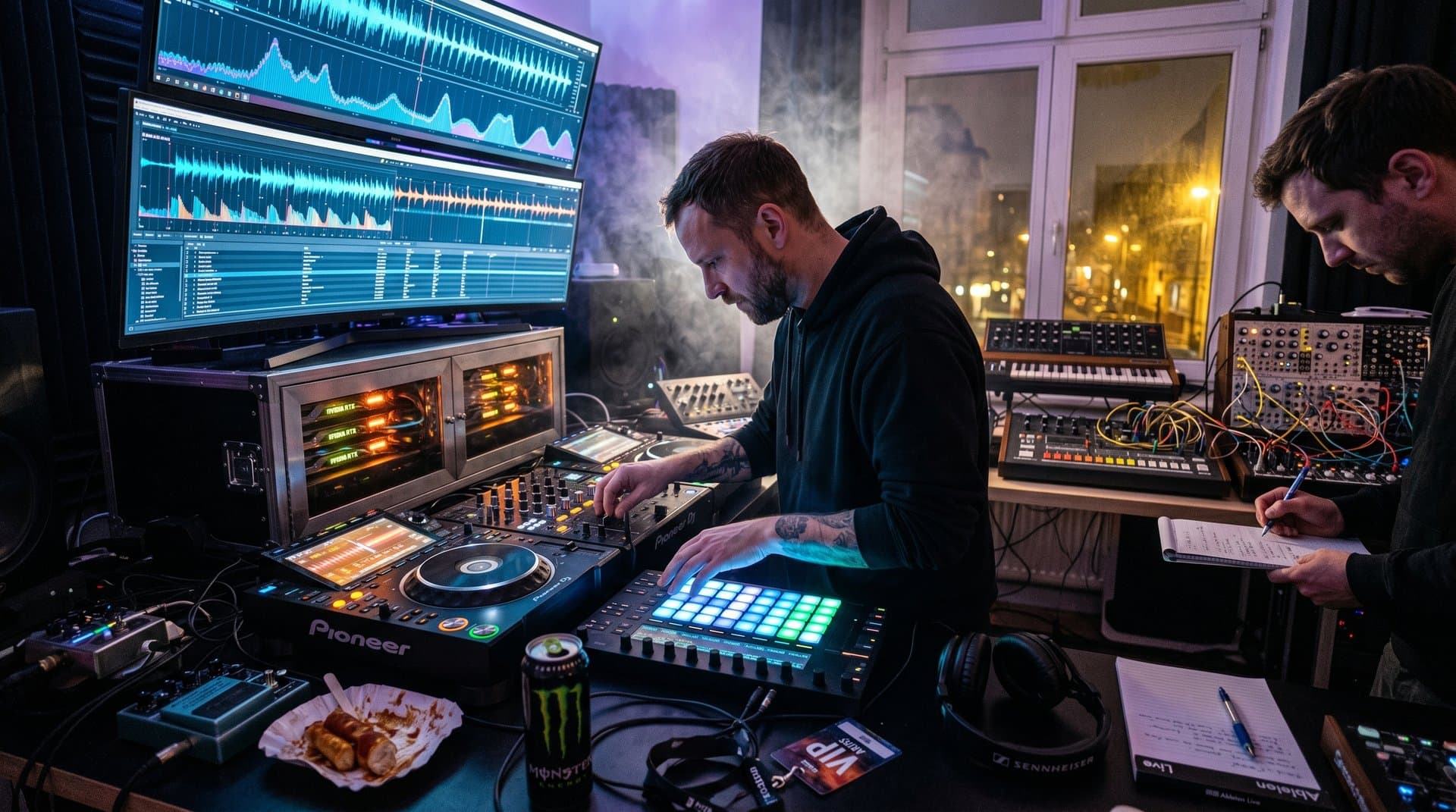 NVIDIA GPUs in EDM-Studio mit AI-Waveforms und Club-Equipment