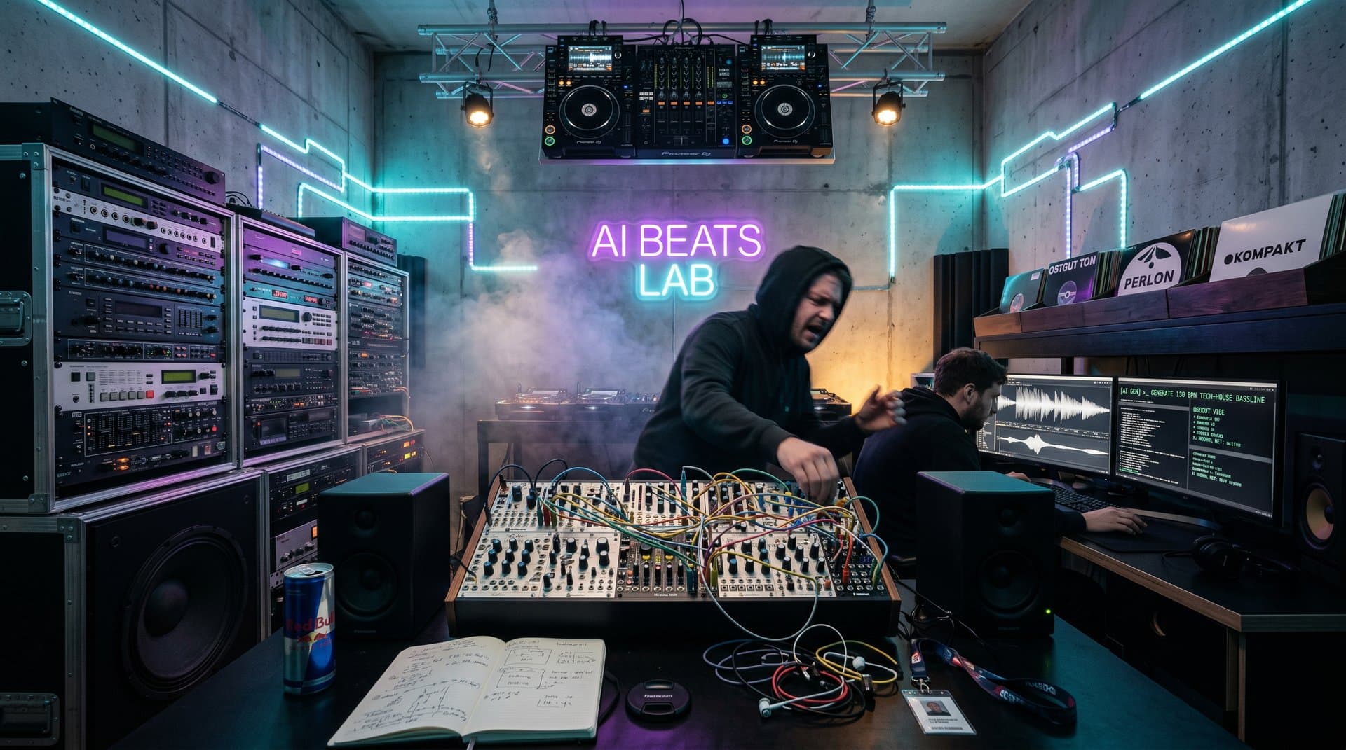 AI-generierte Wellenformen und Code für DJ-Tools in Berlin-Studio-Setup