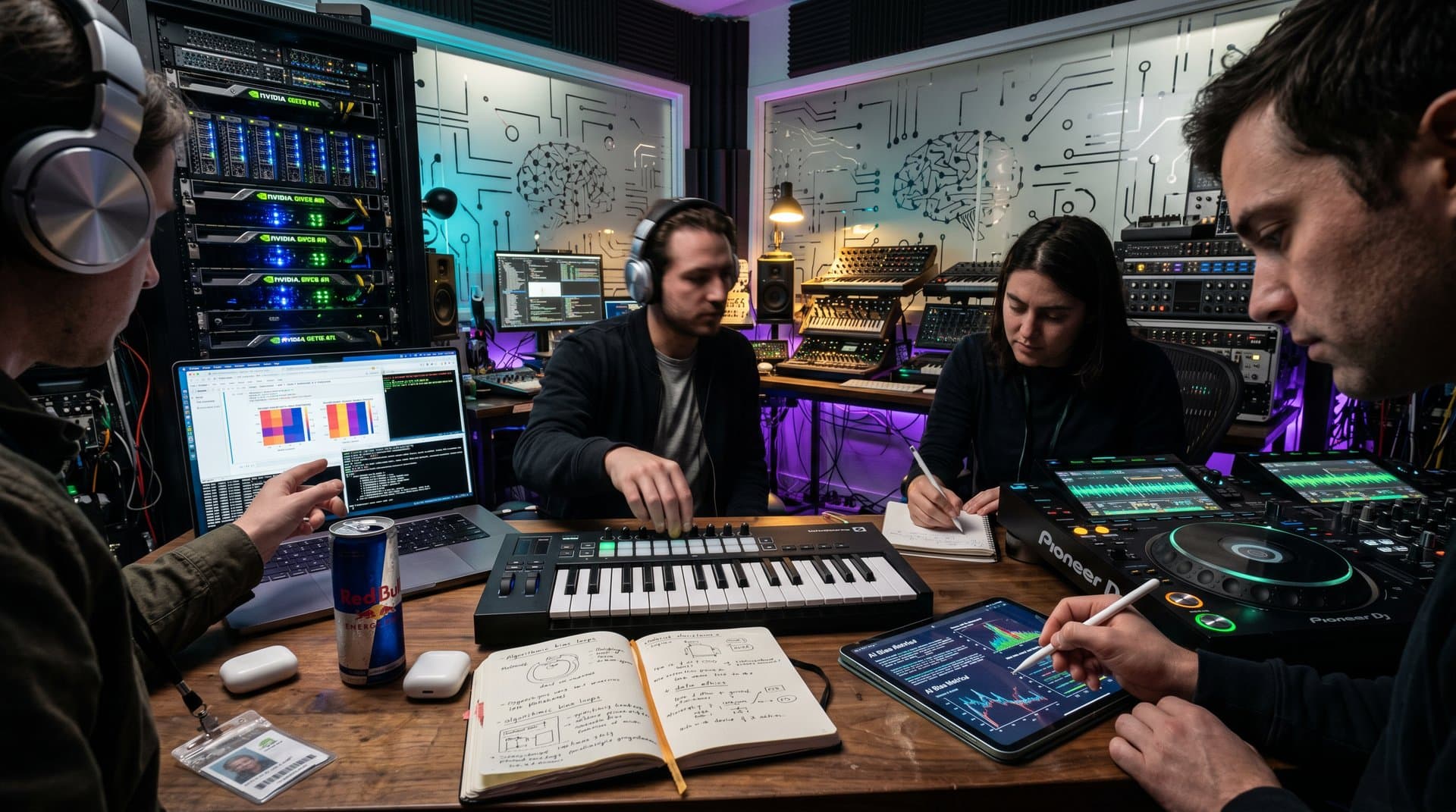DJ-Studio mit AI-Tools und Bloomberg-Display testet Gender-Bias in Musiksoftware
