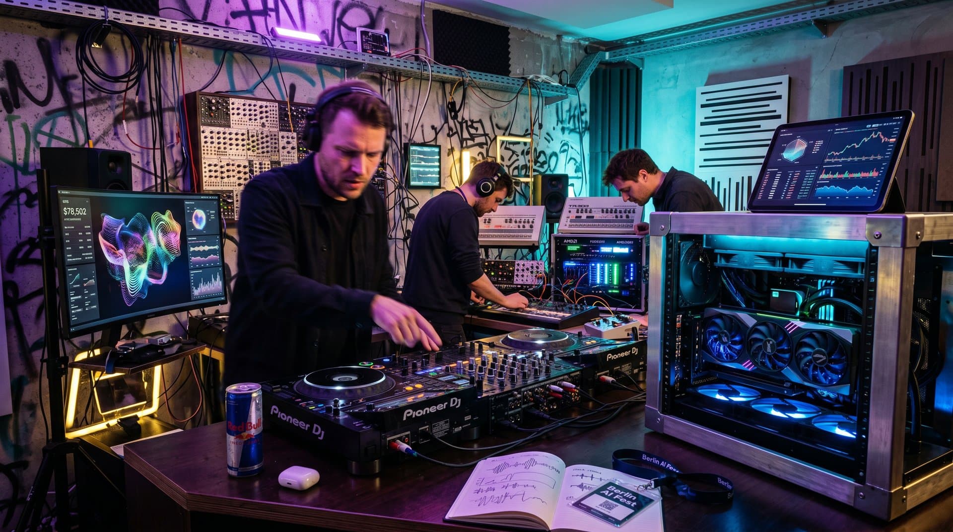 DJ-Setup mit NVIDIA-GPUs und AI-Wellenformen für Neural Mix Techno