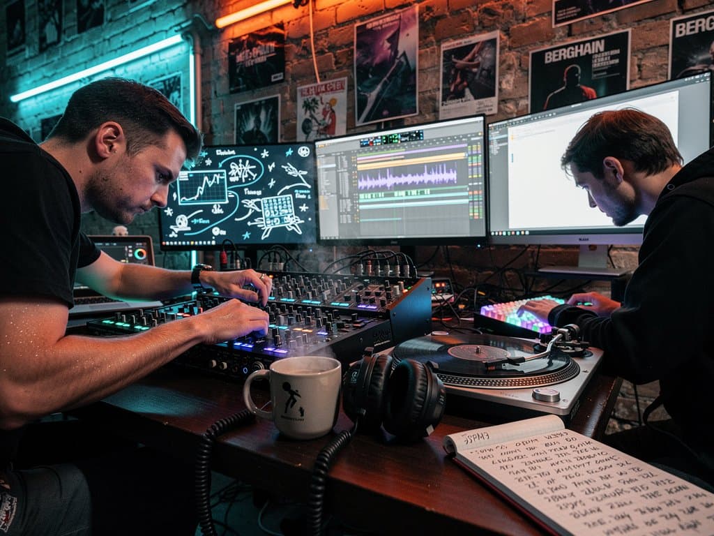 AI Token Counter Interface auf Producer-Desk mit DAW und Synths in Berlin Studio